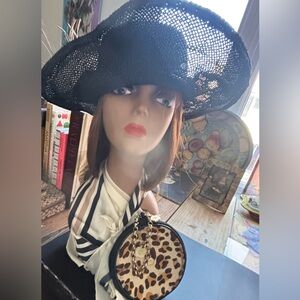 Spring Safari 3-item Bundle: Eric Javits Leopard Bag + Black Straw Hat + Scarf